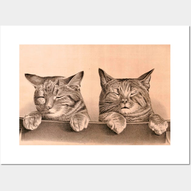 Two cute brindle and tabby kittens. Cat brothers. Family of Cats. Drawing of cats with closed eyes Wall Art by Marccelus